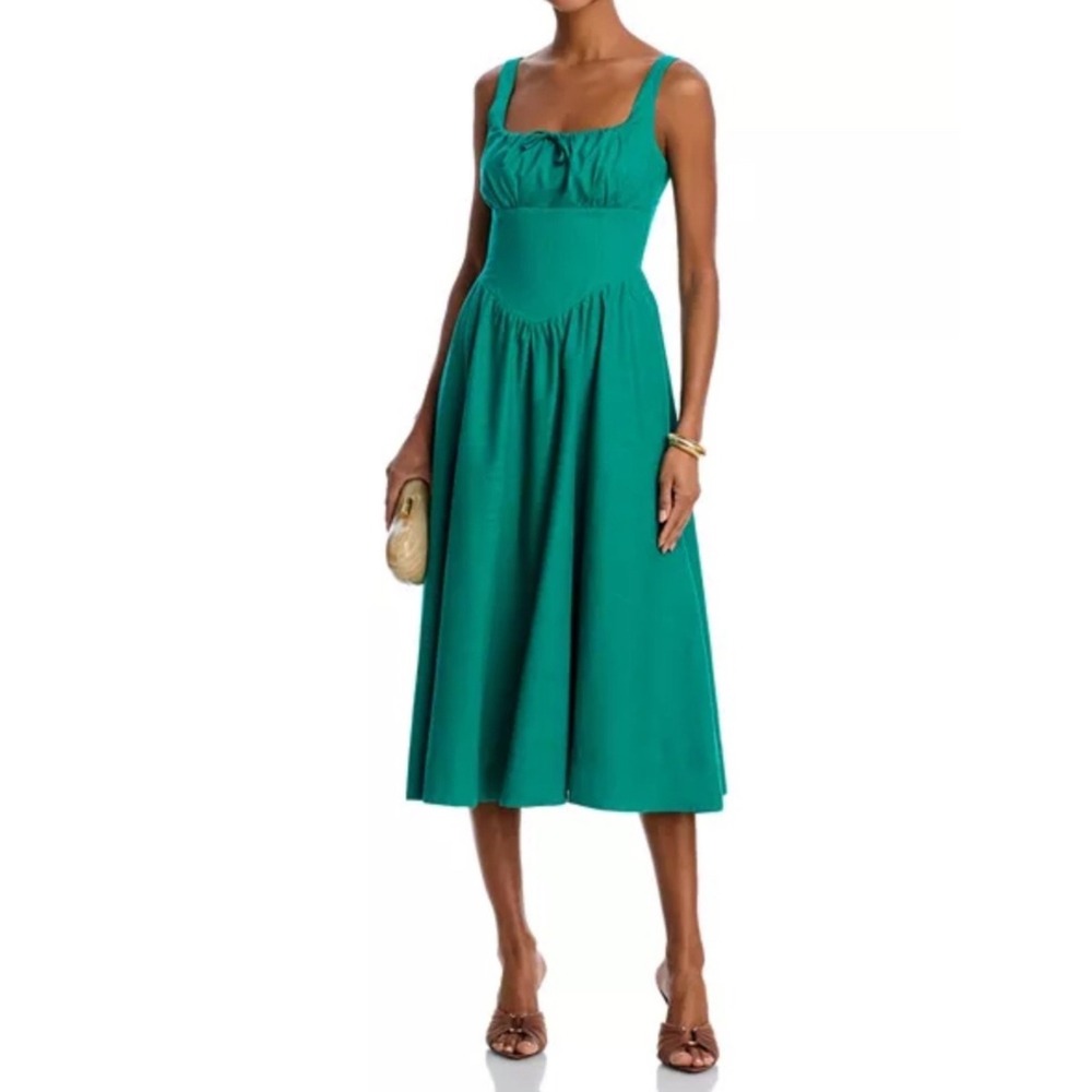 Aqua Women's Dress Midi Green Square Neck Bow Tie Fit Flare Summer Party